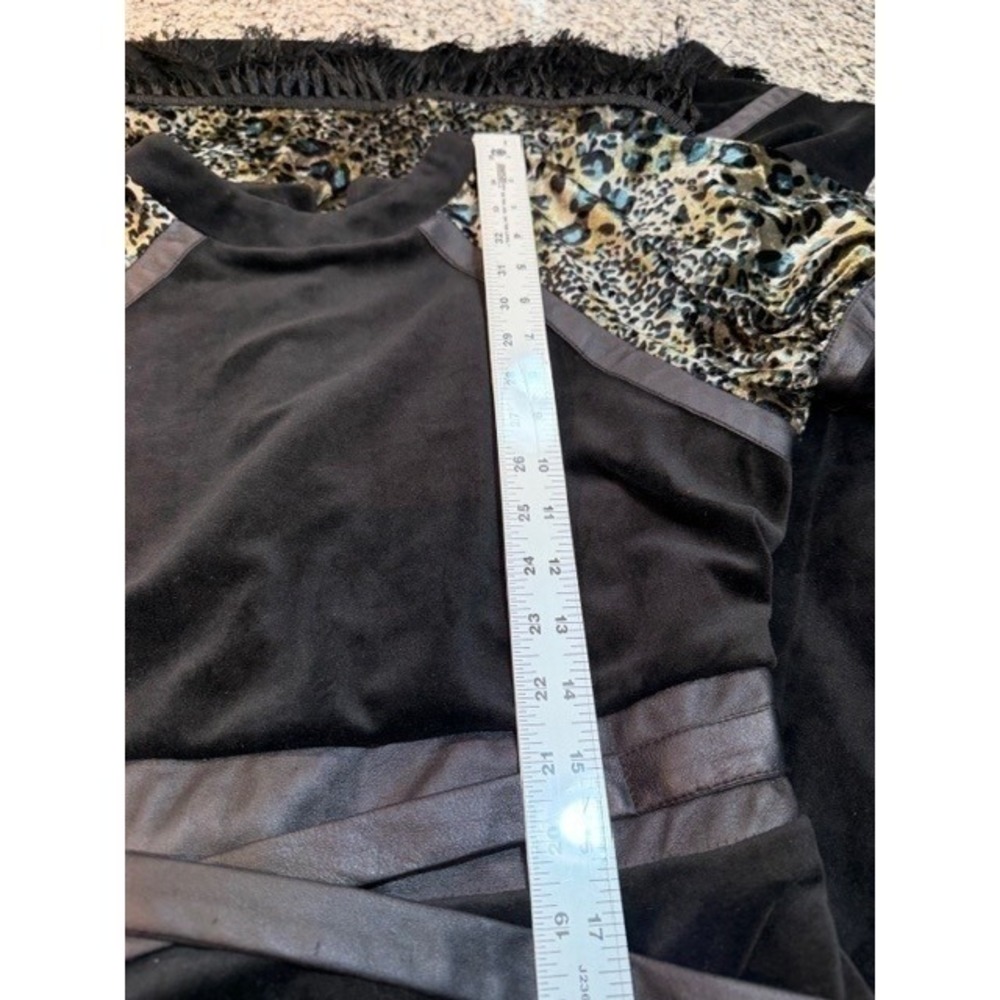 Gothic Black Velvet Maxi Dress Leopard Panels Fringe Renaissance Boho Womens SM - Picture 11 of 13